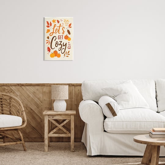 Stupell Industries Lets Get Cozy Autumnal Leaf Sprigs Wall Plaque Art